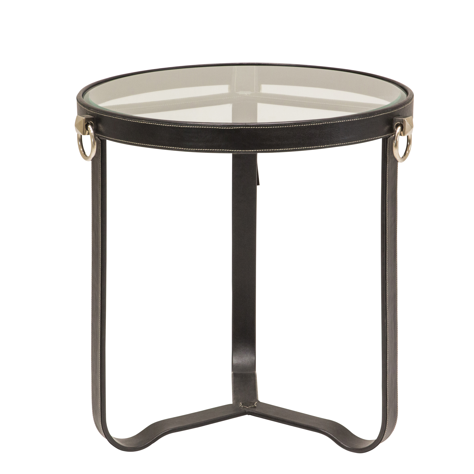 SUPPORT TABLE IN LEATHER AND GLASS